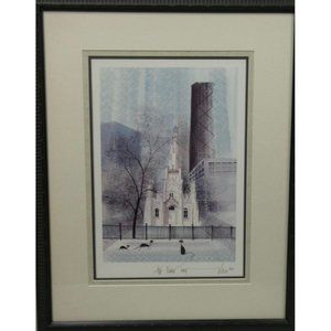 1995 Signed MOW Limited Edition Chicago Water Tower with Cats Art Print framed